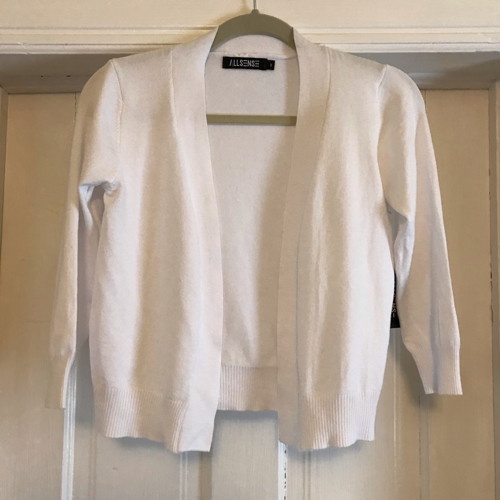 NWT Allsense white cropped open front cardigan, M